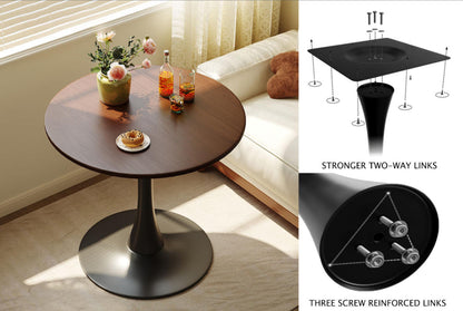 (Walnut Color) Round Table, ∅31.5'' Modern Dining Table, Dining Table,MDF Top and Steel Base Tulip Round Kitchen Table,Kitchen Table, Mid Century Coffee Table for Living Room, Oval Dining Table image 3