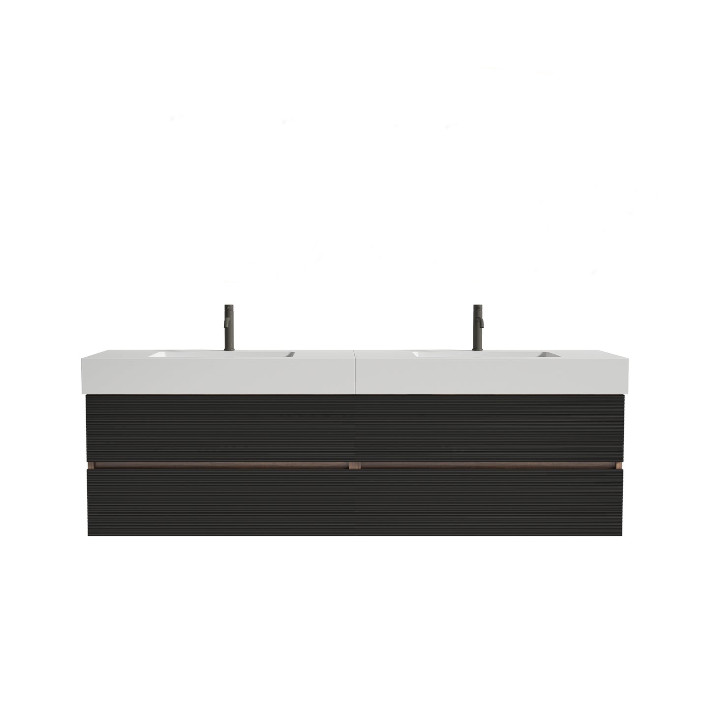 Grace 72''(36Inch*2) Bathroom Vanity with Matt Black Engineered Quartz Sink and Soft Black Drawers, Wall Mounted Floating Bathroom Vanity, One-Piece Glossy White Basin, KD image 11