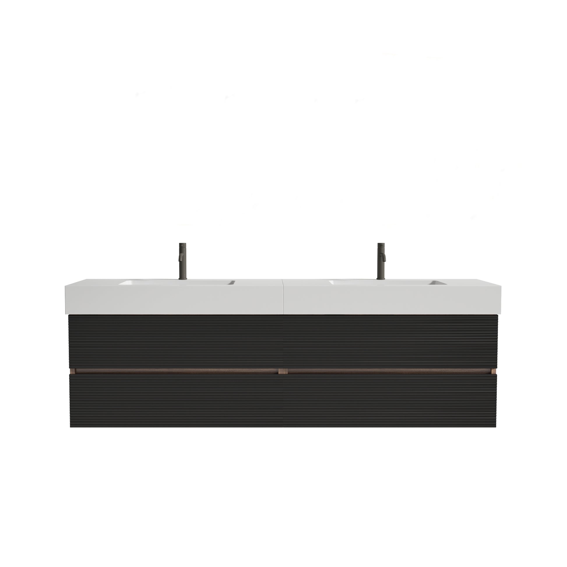 Grace 72''(36Inch*2) Bathroom Vanity with Matt Black Engineered Quartz Sink and Soft Black Drawers, Wall Mounted Floating Bathroom Vanity, One-Piece Glossy White Basin, KD image 11