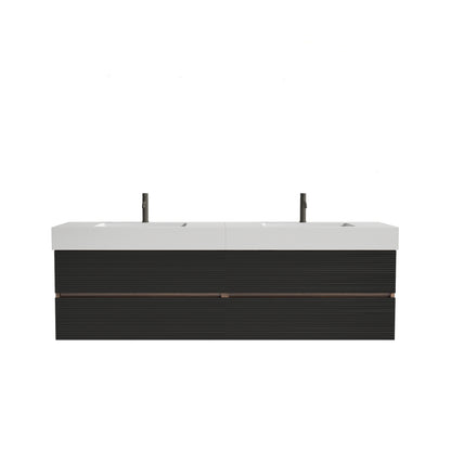 Grace 72''(36Inch*2) Bathroom Vanity with Matt Black Engineered Quartz Sink and Soft Black Drawers, Wall Mounted Floating Bathroom Vanity, One-Piece Glossy White Basin, KD image 11