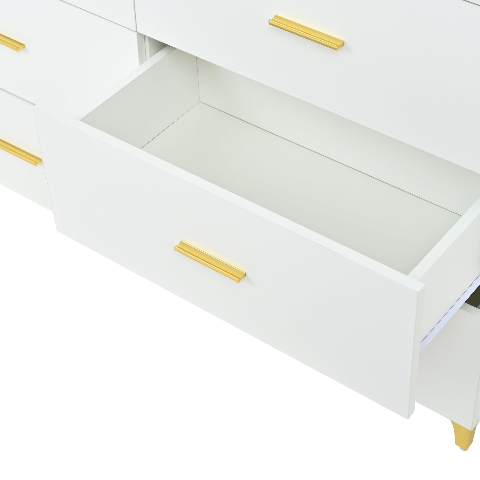 White 6 Drawer Dresser with Gold Handles & Metal Legs, Deep Storage Space, Modern Chest of Drawers, Wooden Dresser Tv Stand for TV Stand,Living Room, Hallway, Entryway image 5
