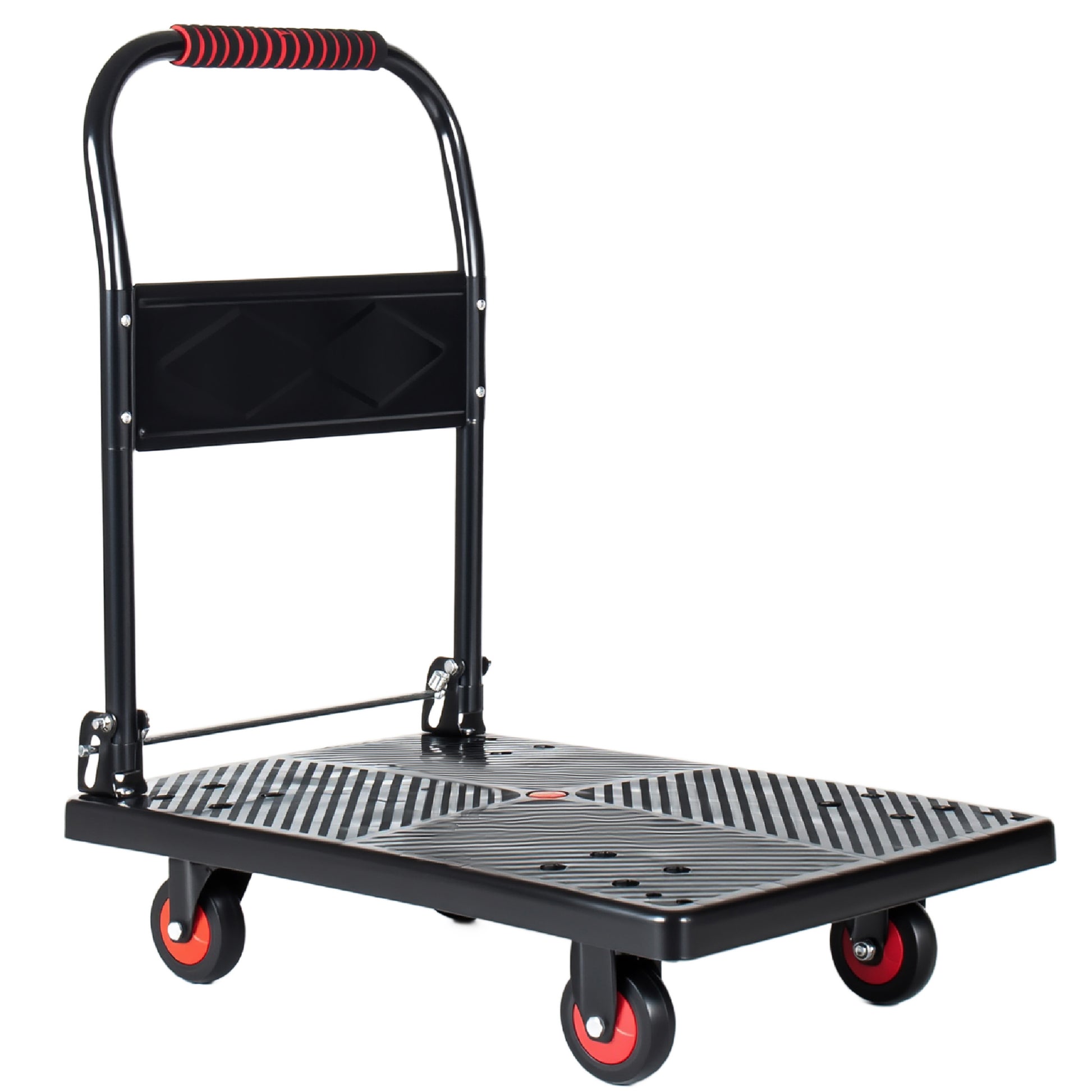 28-3/4" Long x 18-3/4" Wide Platform Truck, Foldable Handcart with 4'' TPR 360-Degree Silent Wheels, 330lbs Heavy-Duty Push Dolly Cart, 4 Steel Load-Bearing Beams for Warehouse Garage Home Use image 1