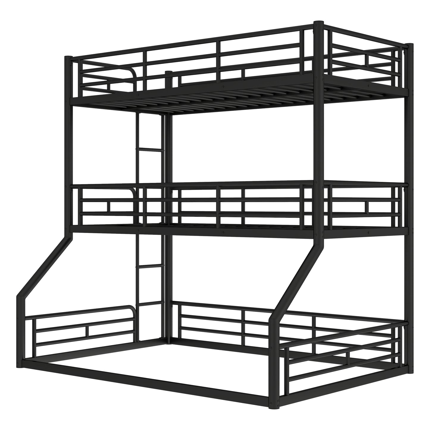 Twin over Twin over Full Bunk Bed, Metal Triple Bunk Bed with Safety Guardrails, Heavy-duty Bunk Bed with Noise-reduced Design, Black image 6
