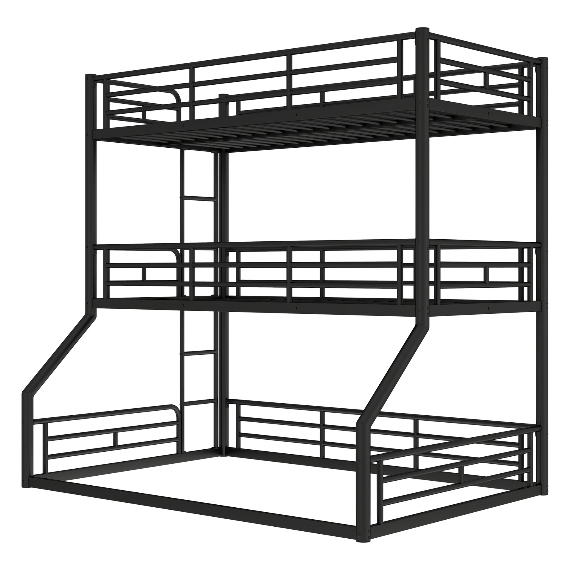 Twin over Twin over Full Bunk Bed, Metal Triple Bunk Bed with Safety Guardrails, Heavy-duty Bunk Bed with Noise-reduced Design, Black image 6