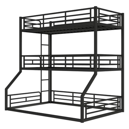 Twin over Twin over Full Bunk Bed, Metal Triple Bunk Bed with Safety Guardrails, Heavy-duty Bunk Bed with Noise-reduced Design, Black image 6