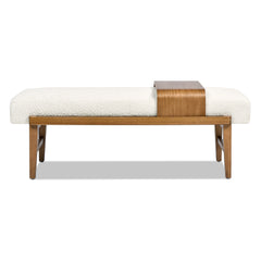Billie 52" Modern Telephone Bench with Sliding Shelf, Ivory White Boucle