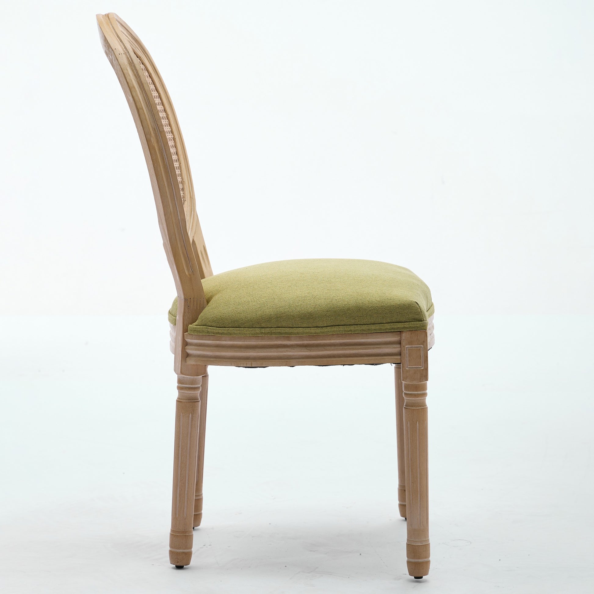 A&A Furniture,French Style Solid Wood Frame Antique Painting Linen Fabric Rattan Back Dining Chair,Set of 2,Olive-Green image 5