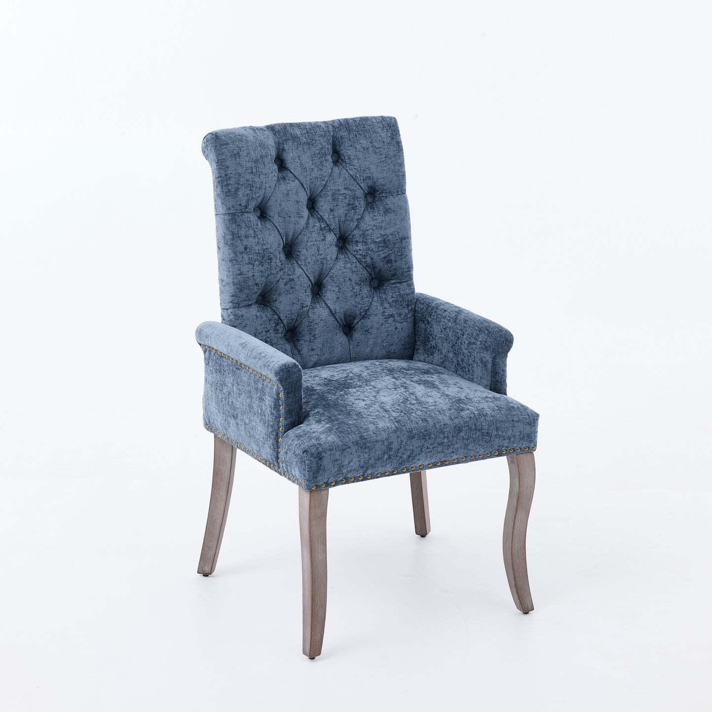 Upholstered Chenille Fabric Accent Dining Chair, Curved Solid Wood Legs, Elegant Tufted Club Dining Room Kitchen Room Arm Dining Chair, Single Pack,Blue,SW1895BL image 4