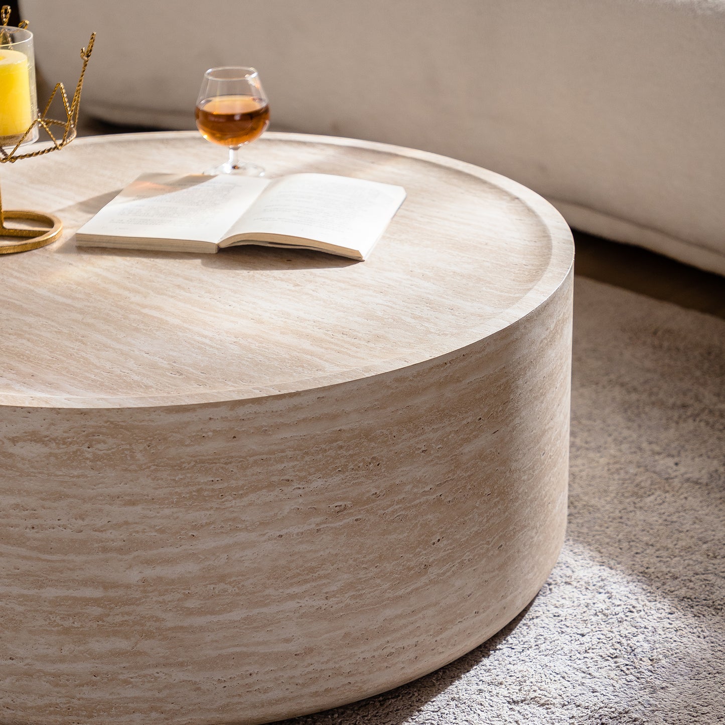 31.5'' Round Coffee Table with Mars Pattern for Living Room, Modern Drum Circle Coffee Table for Living Room, No Need Assembly (Mars Pattern) image 4