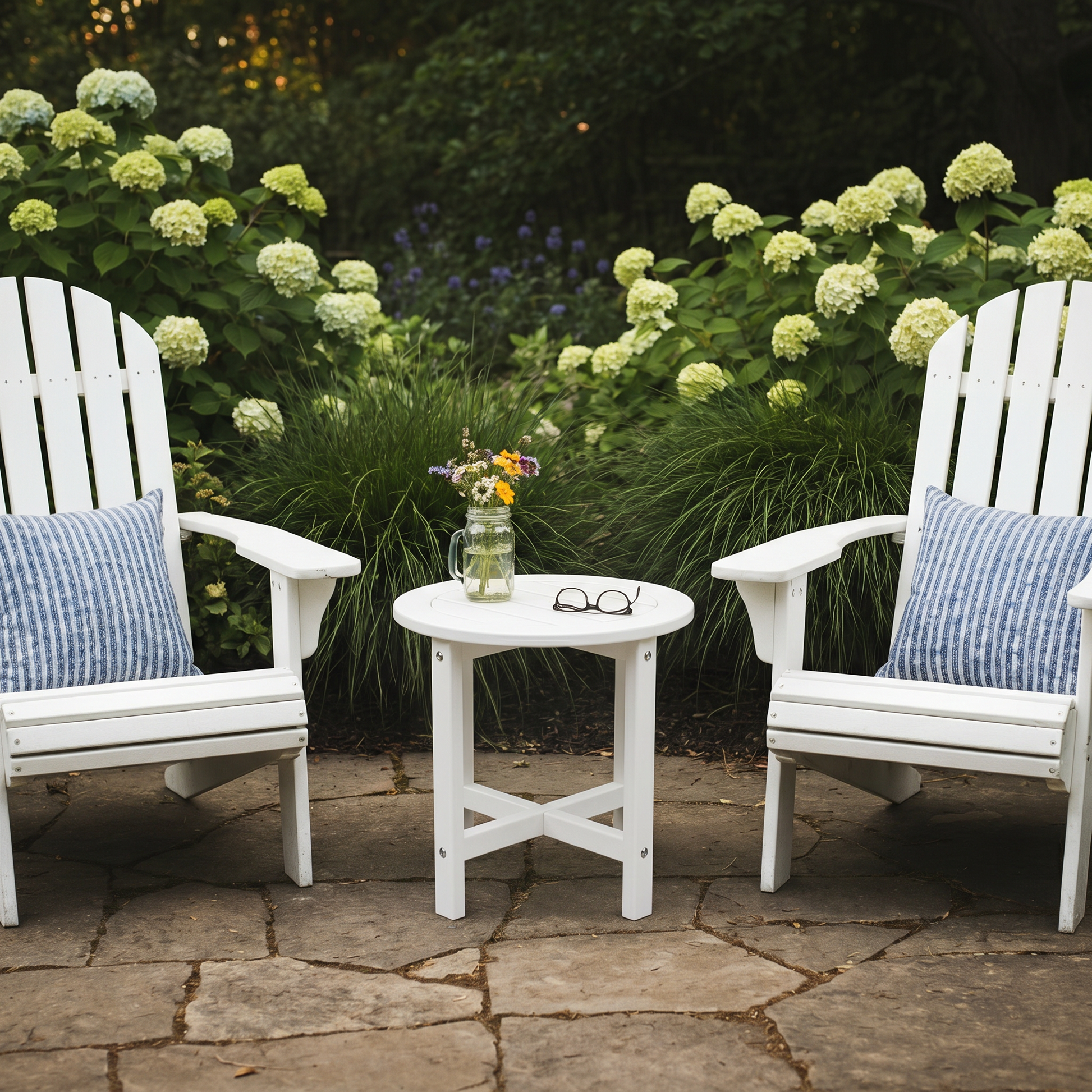 White HDPE Round Outdoor Side Table, 18 in. Dia. x 17 in. H, Small Weather-Resistant Patio End Table image 1