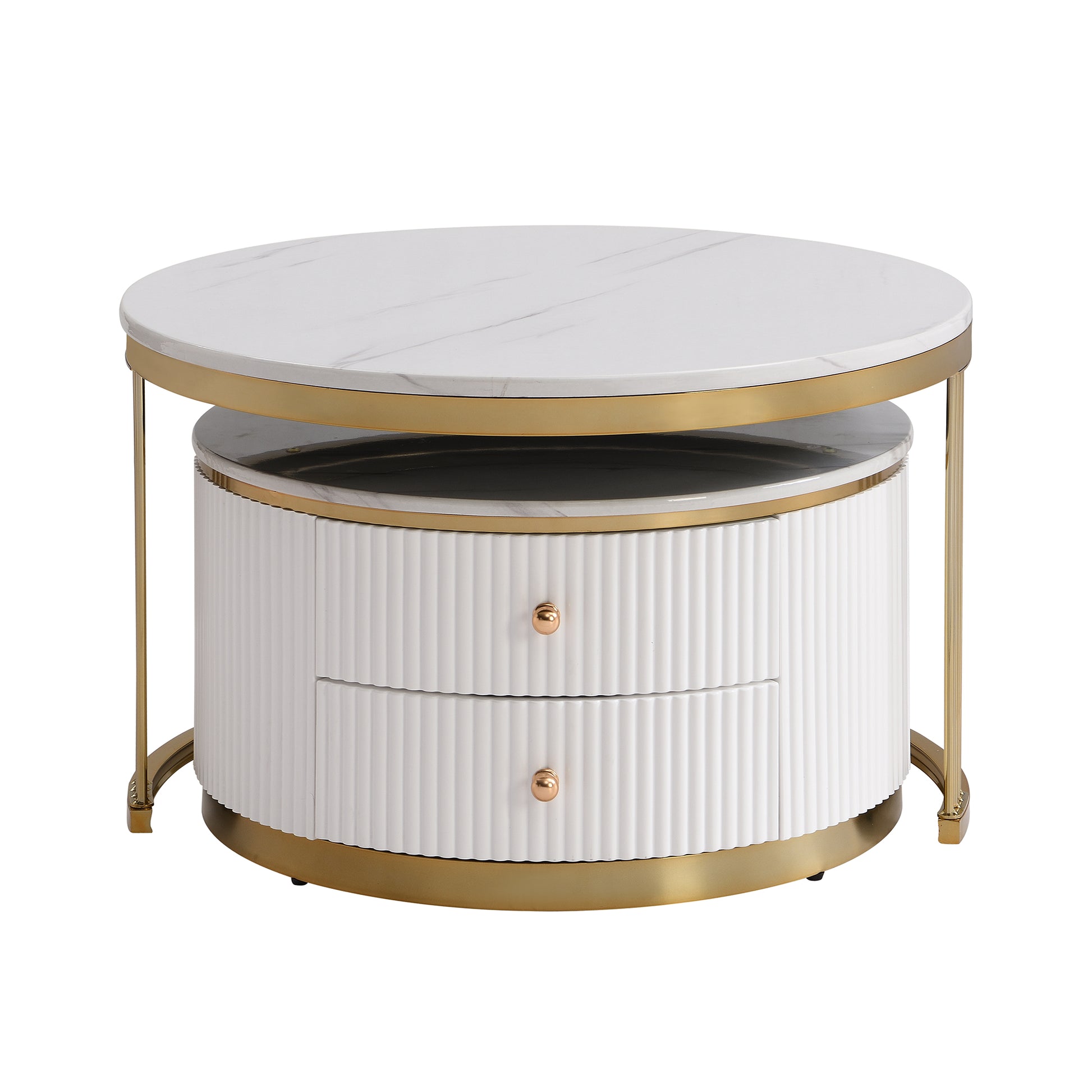 Modern 2 Pieces White Round Nesting Coffee Table with Drawers in 27.6'' image 10