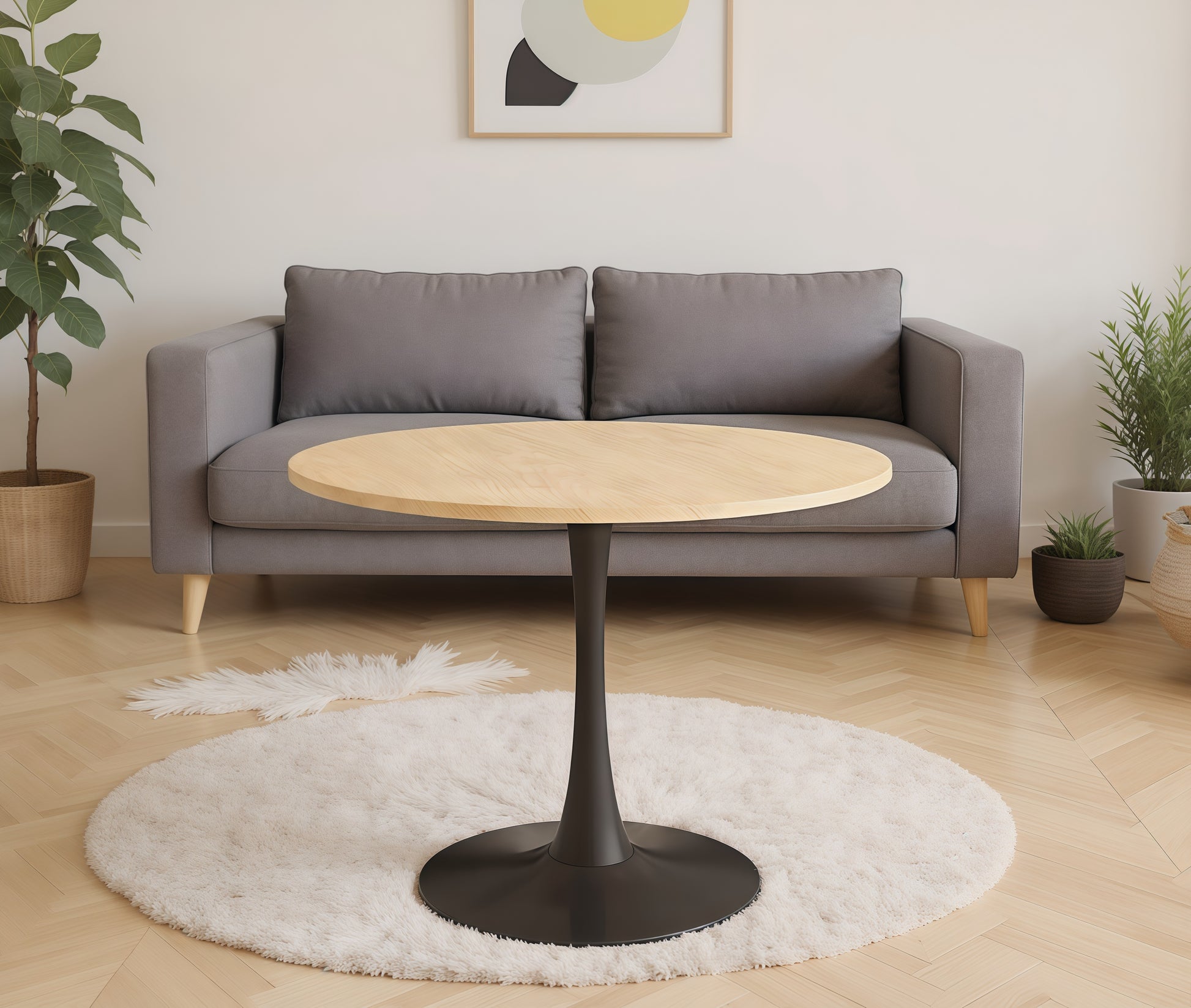 (Natural Wood Color)Round Table, Modern Dining Table, Dining Table, MDF Top and Steel Base Tulip Round Kitchen Table, Kitchen Table, Mid Century Coffee Table for Living Room 24 Inch, Oval Dining Table image 8