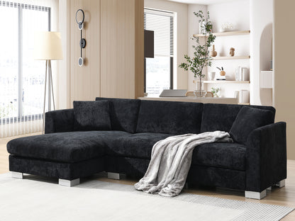 [NEW SKU of N723S6037B]96" Modern Cloud Sectional Sofa, L-shaped Luxury Couch Set with 2 Free pillows, 4-seat Chenille Indoor Furniture with Oversized Chaise for Living Room, Apartment, Office image 2