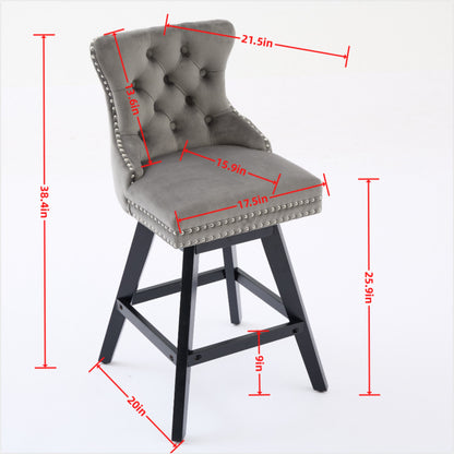 Swivel Velvet Barstools with Button Tufted Decoration and Wooden Legs, and Chrome Nailhead Trim, Leisure Style Bar Chairs,Bar stools, Set of 2 (Beige),SW1860BG image 8