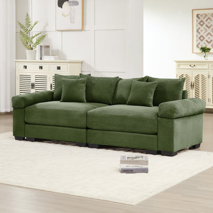 92" Oversized Cloud Modular Sectional Couch,Corduroy Fabric Extra-Wide Armrests Throw Pillows Ergonomic Design High Resilience Cushion Easy Assembly,For Living Rooms Bedrooms,Green image 2