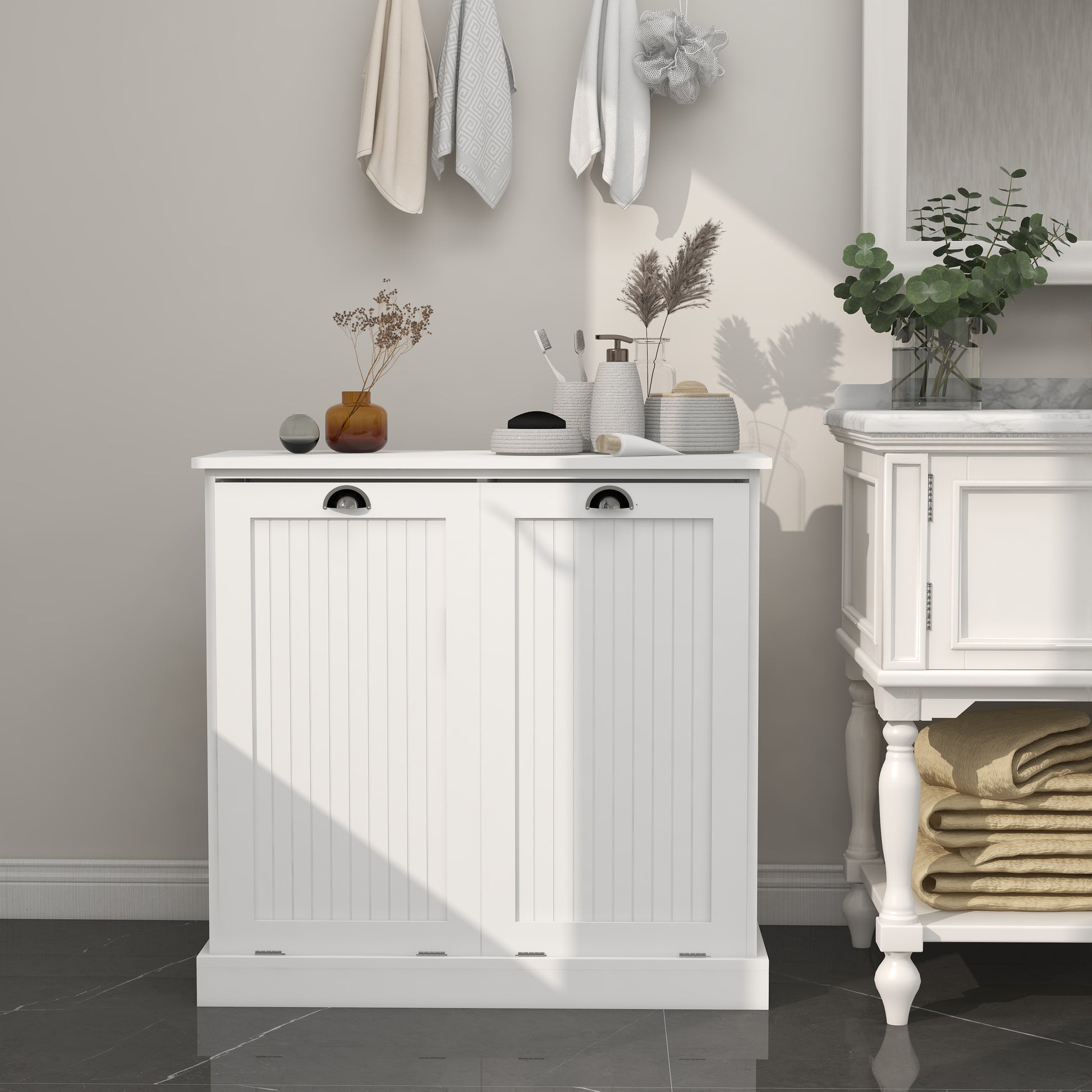 Two-Compartment Tilt-Out Laundry Sorter Cabinet-White image 3