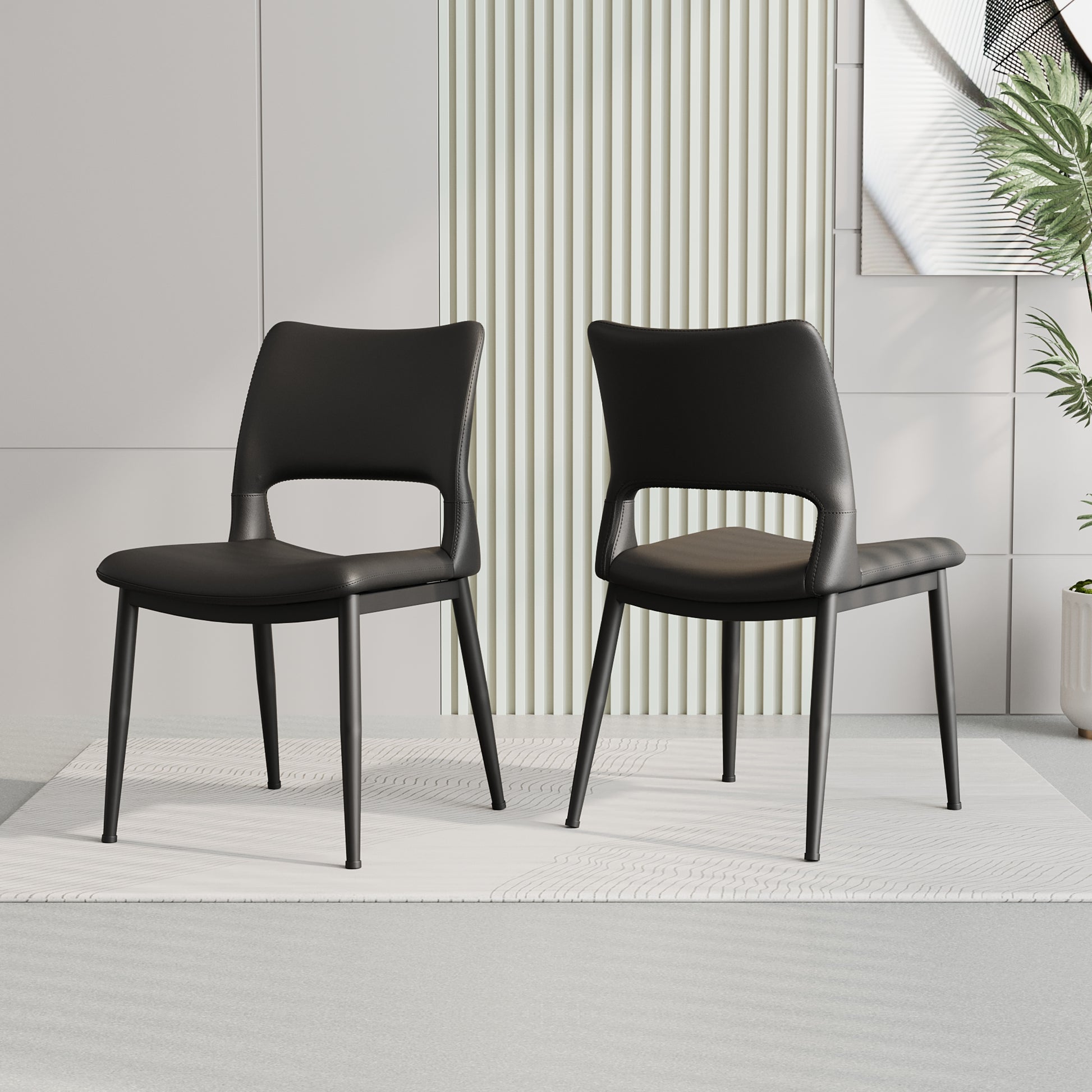 Modern minimalist black PU leather Dining Chairs Set of 2, comfortable backrest design, metal leg support, suitable for restaurants, kitchens, and offices. image 4