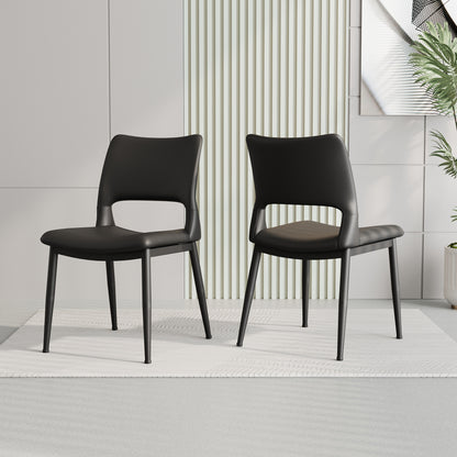 Modern minimalist black PU leather Dining Chairs Set of 2, comfortable backrest design, metal leg support, suitable for restaurants, kitchens, and offices. image 4
