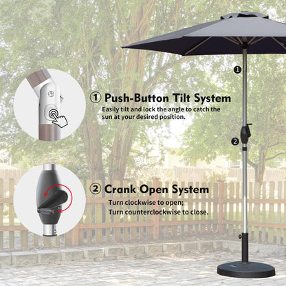 7.5FT Patio Umbrella, Outdoor Table Umbrella with Push Button Tilt and Crank, UV Protection Waterproof Market Sun Umbrella with 6 Sturdy Ribs for Garden, Deck, Backyard, Pool (Gray) image 4