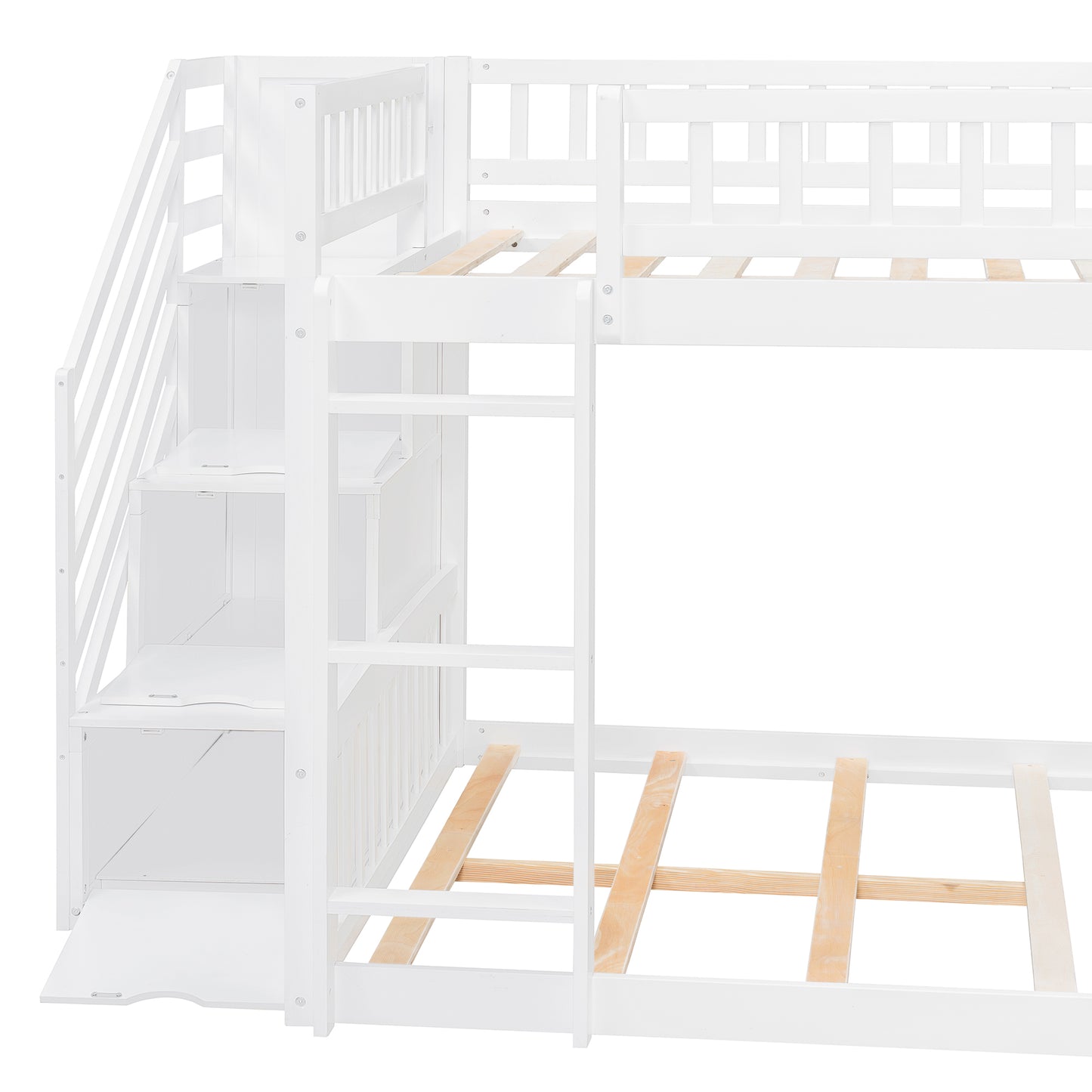 Stairway Full over Full Bunk Bed with Three Drawers and Slide, White image 9