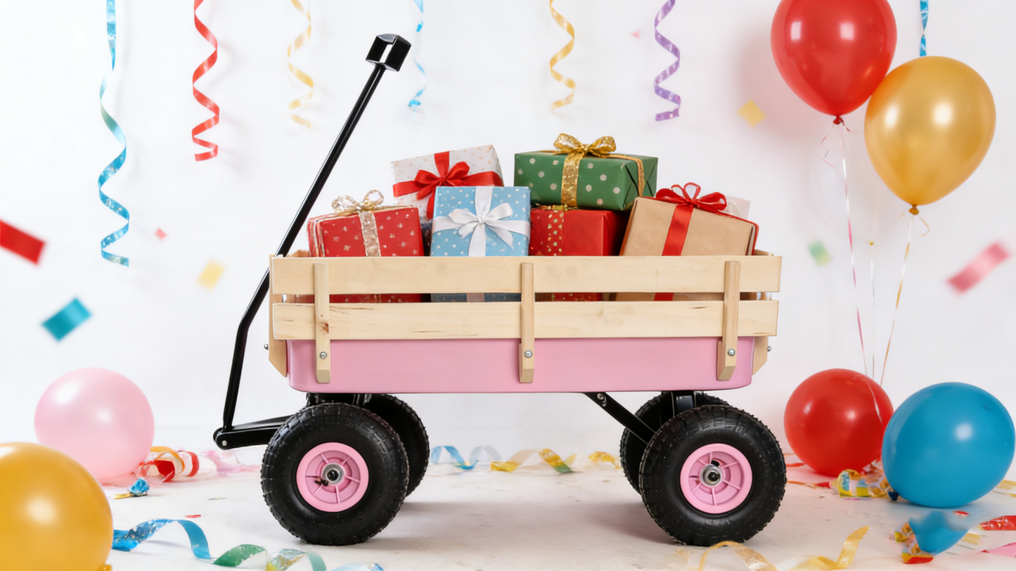 Outdoor Wagon All Terrain Pulling w/Wood Railing Air Tires Garden Cart image 9