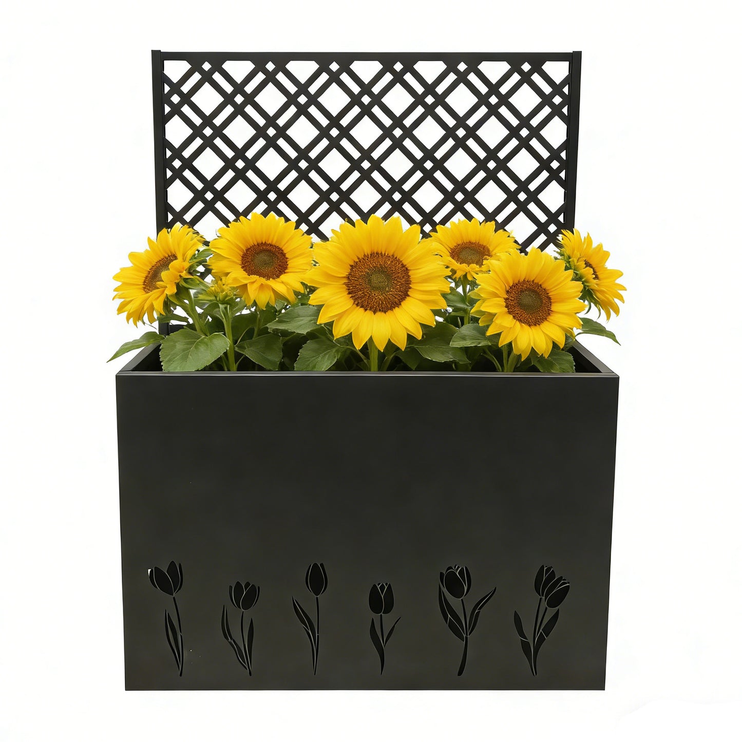 Tall Metal Planter Raised Garden Bed with Trellis 35.5in L x 11.9in W x 47.3in H - Large Flower Box Privacy Screen for Porch, Patio, Garden, Commercial Décor, Tulip Black image 1