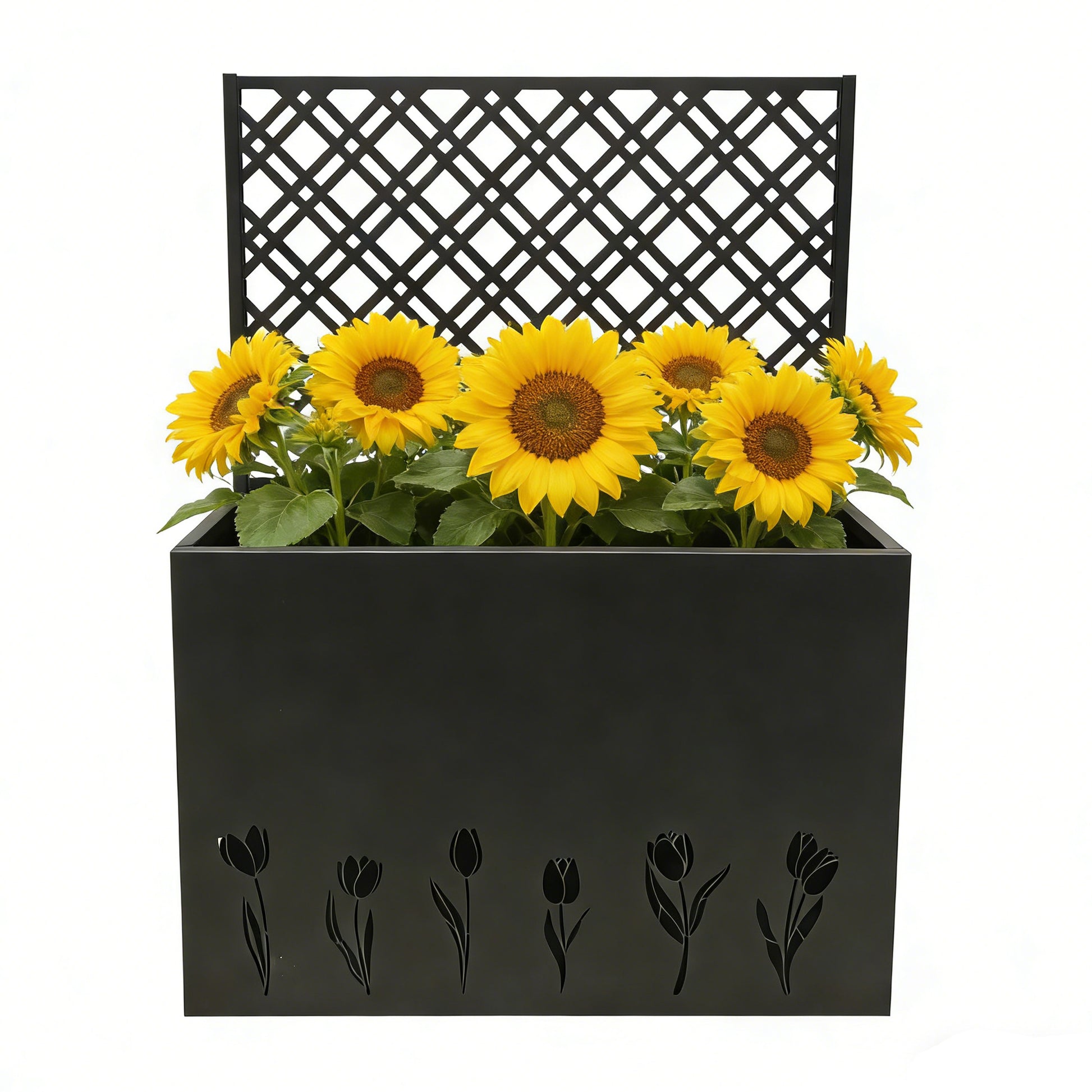 Tall Metal Planter Raised Garden Bed with Trellis 35.5in L x 11.9in W x 47.3in H - Large Flower Box Privacy Screen for Porch, Patio, Garden, Commercial Décor, Tulip Black image 1