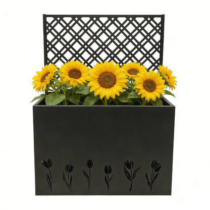 Tall Metal Planter Raised Garden Bed with Trellis 35.5in L x 11.9in W x 47.3in H - Large Flower Box Privacy Screen for Porch, Patio, Garden, Commercial Décor, Tulip Black image 1