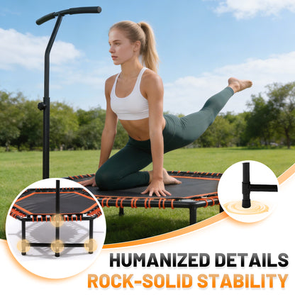 48" Mini Rebounder for Adults with Adjustable Handle Bar, Bungee Ropes, Stable & Quiet, Indoor Outdoor, Whole-Body Workout & Relaxation,Fitness Trampoline for Home and Gym, Cardio & Strength Training image 7