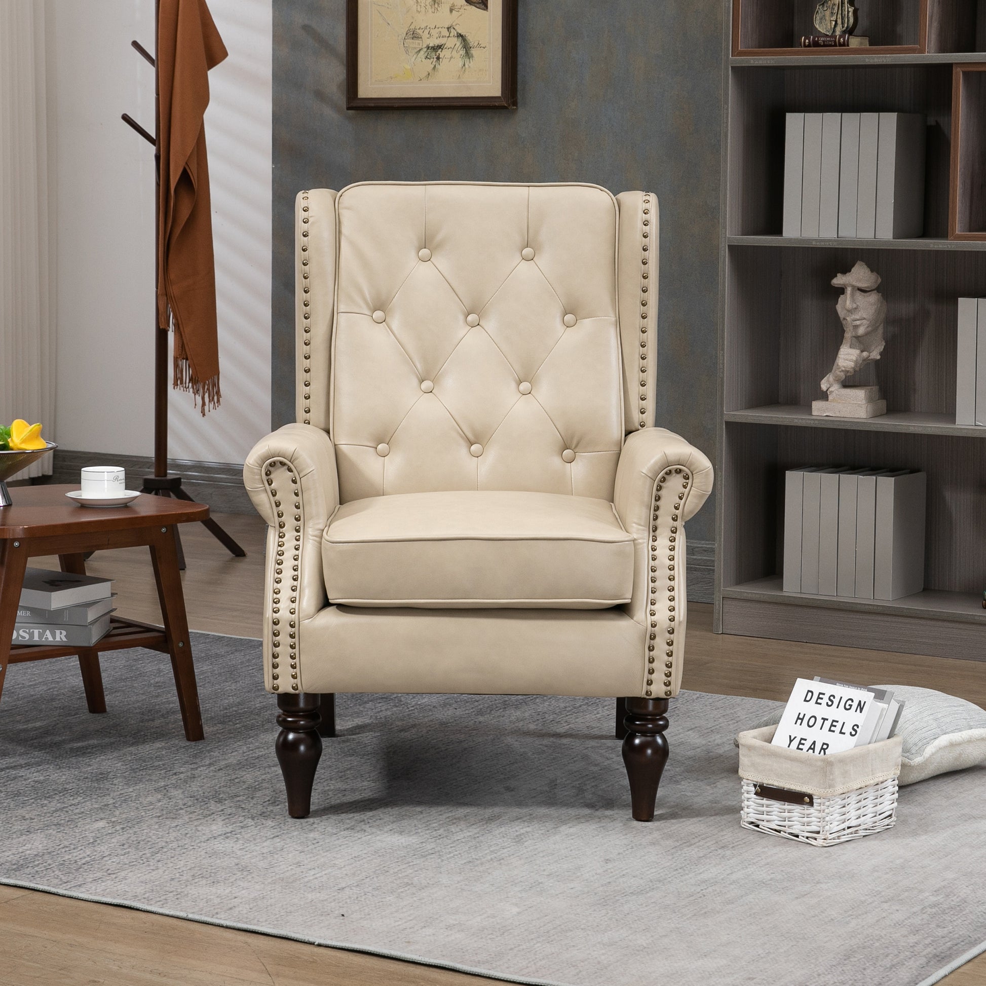 Wood Frame Armchair, Modern Accent Chair Lounge Chair with Sturdy Wood Legs for Living Room Bedroom (Camel PU) image 3