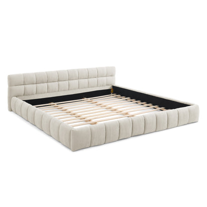 California King size Upholstered Bed Frame with Thick Fabric, Chenille Fabric Grounded California King Platform Bed with Headboard and Solid Frame. No Box Spring Needed-Beige(90.5''*80.5''*31'') image 8
