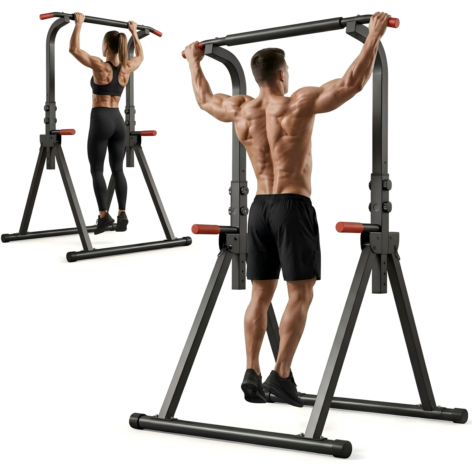 Foldable Pull Up Bar Standing Power Tower - Multi-Function Dip Station, 6-Level Adjustable Height Strength Training Fitness Equipment for Home Gym, 440lbs Max image 12