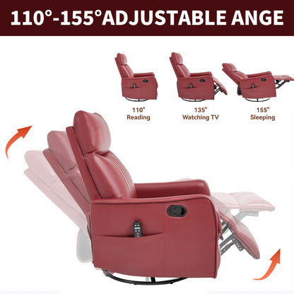Red Faux Leather Heat Massage Manual Recliner Chair with Rocker and Swivel for Living Room image 5