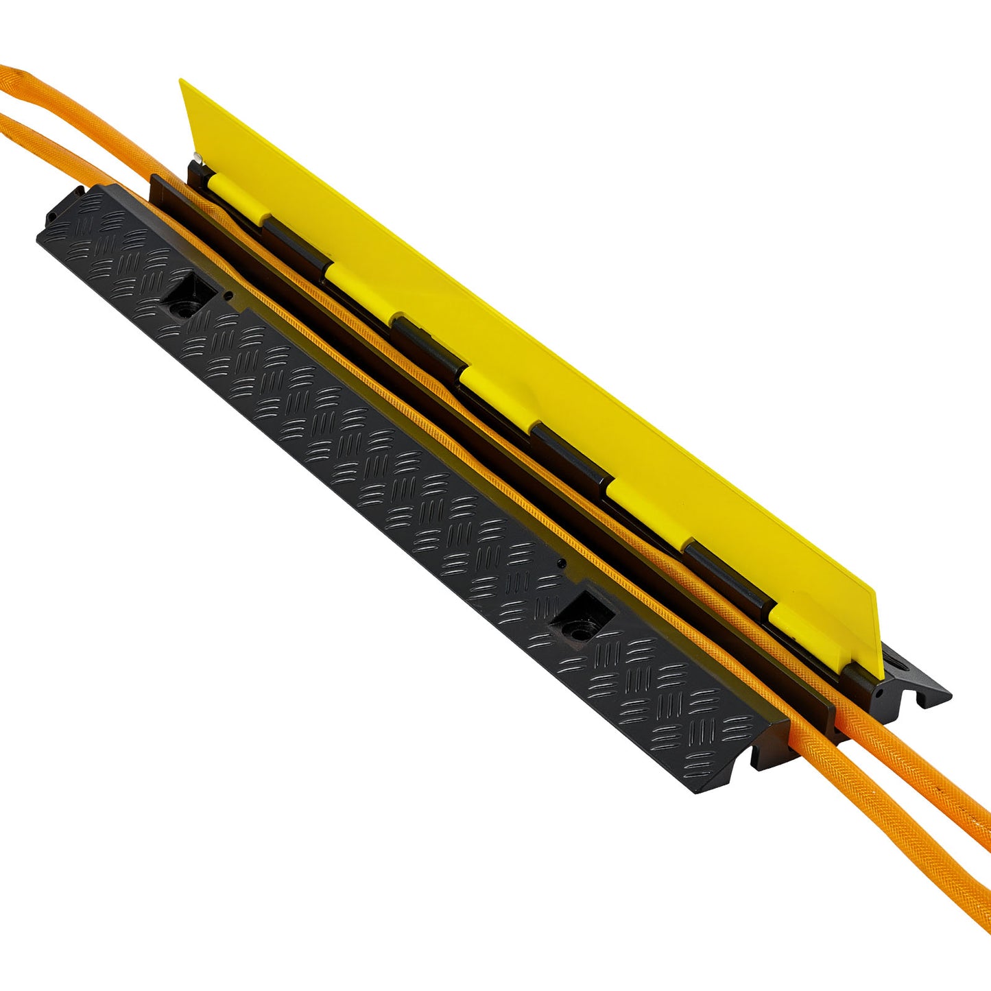 Cable Protector Ramp, 22,000 lbs/axle Capacity, 2 Channel Heavy Duty Rubber Cord Hose Wire Cover, 1.3 x 1.2 in Channel, Traffic Speed Bump with Flip-Open Top Cover, for Indoor Outdoor, 1 Pack image 10