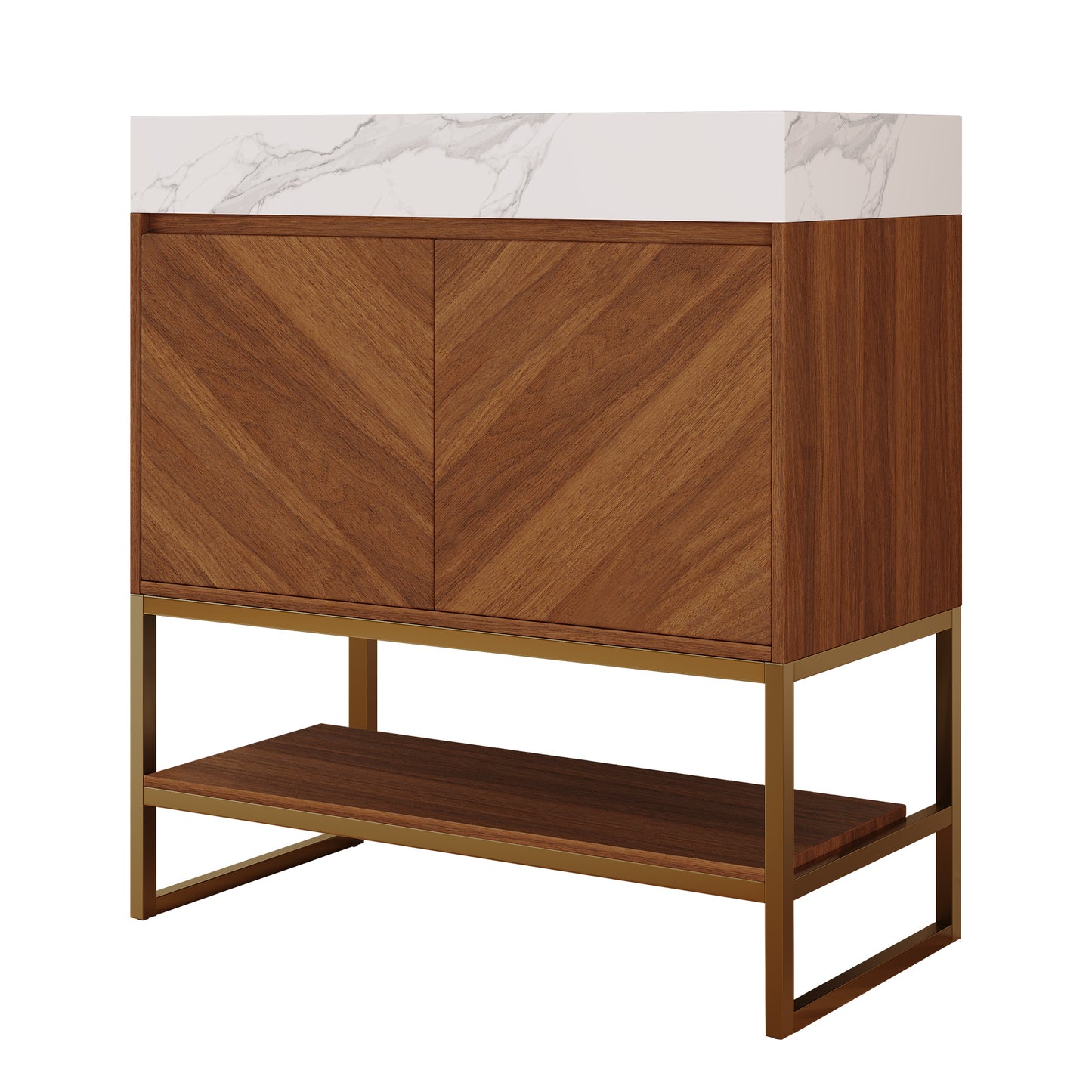 29.9" Modern Free-standing Bathroom Vanity with Ceramic Sink – Brown Oak, Soft-Close image 8