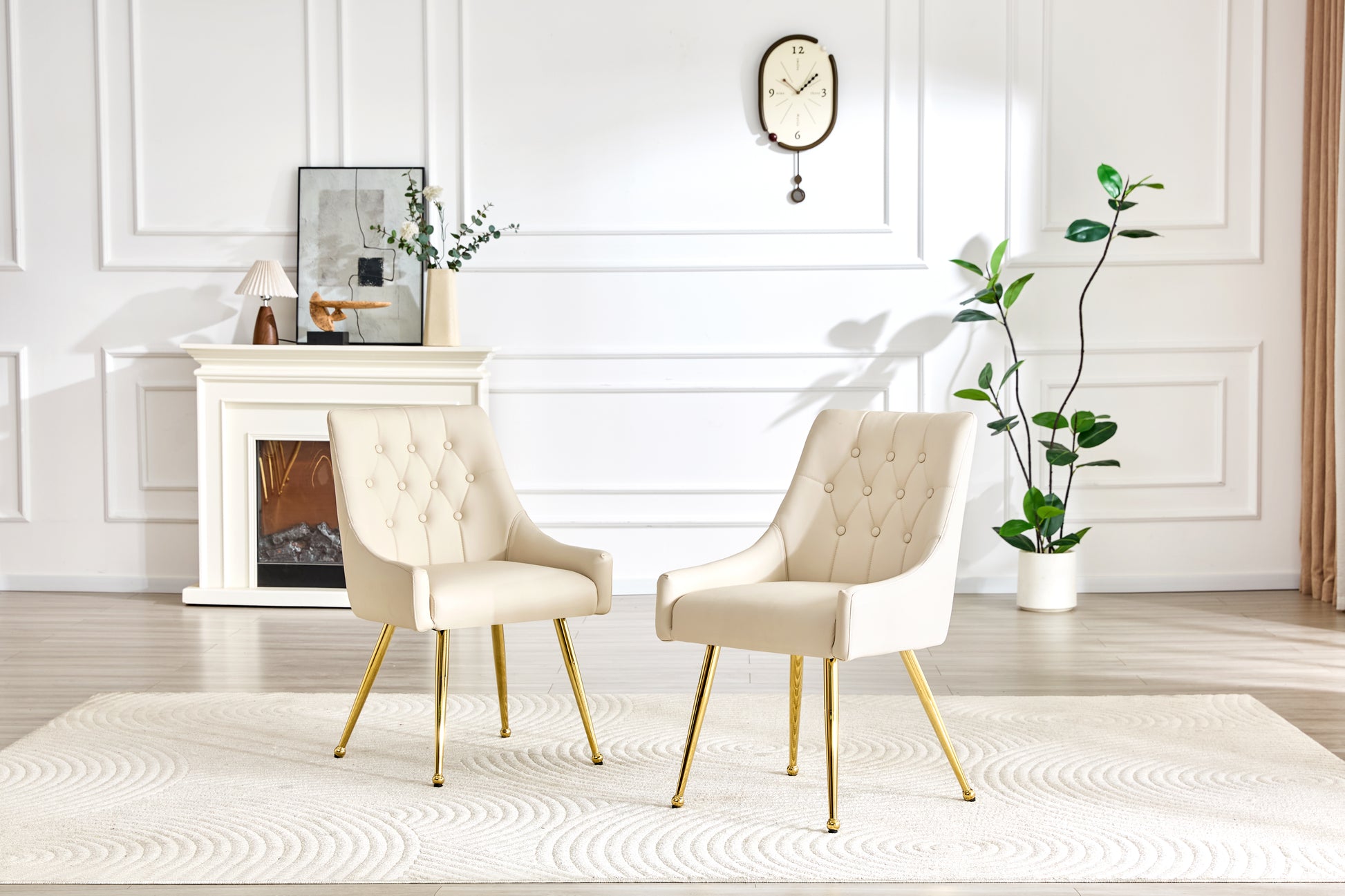 Leather Upholstered Modern Dining Chair with Diamond Tufted Button Back - Dining Room Negotiation Room Cafe Office Accent Chair (Off White, Set of 2) image 1