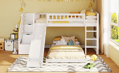 Stairway Twin over Twin Bunk Bed with Two Drawers and Slide, White(OLD SKU:LT100156AAK-1) image 3
