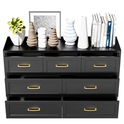 7-Drawer Dresser, Wide Low-Profile Storage Cabinet, Black Metal Chest of Drawers for Bedroom, Living Room & Entryway image 11