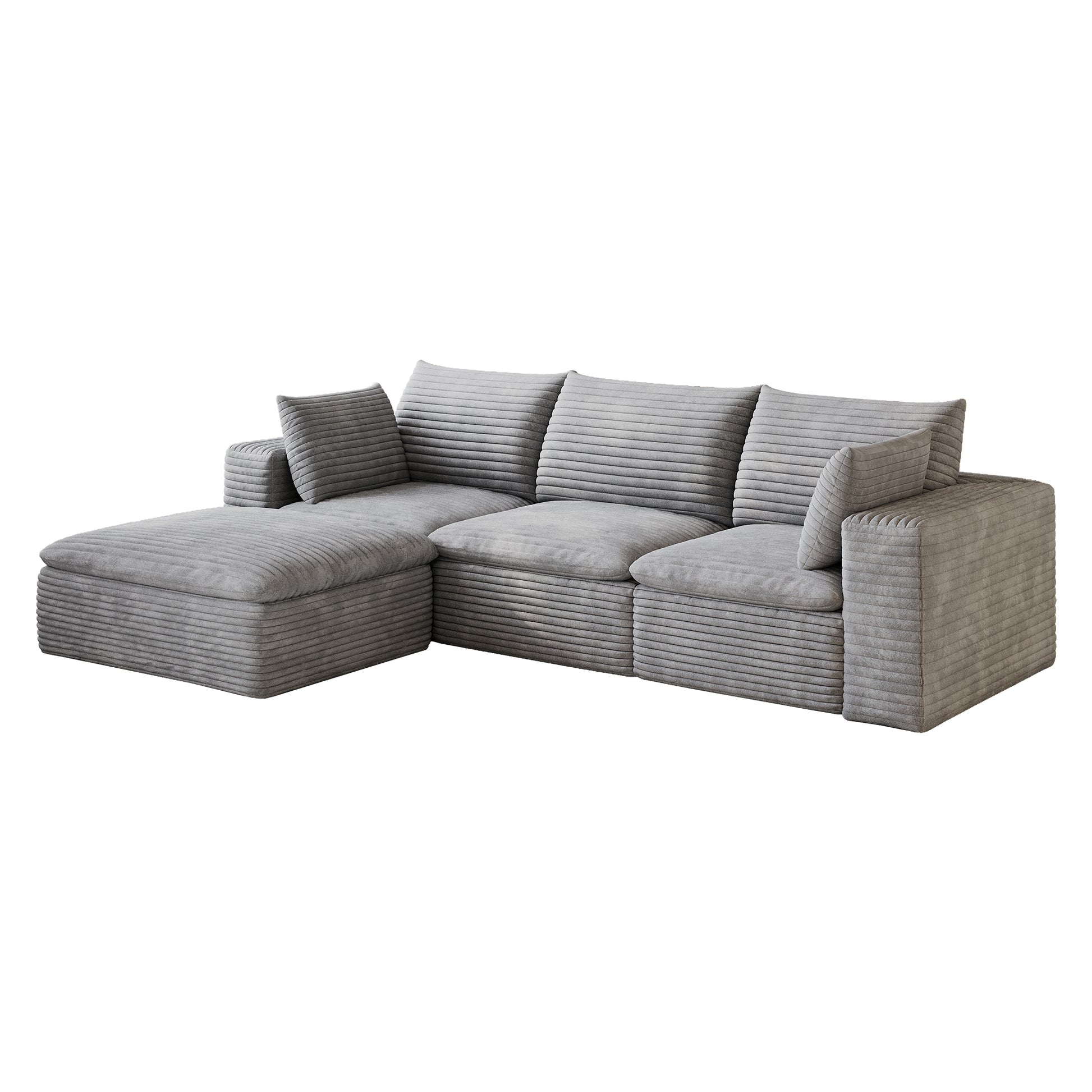 102" Cloud Sofa,Corduroy Fabric,Deep Seat Couches,Double-layer design,Removable Cushion,No Assembly, DIY Combination for Living room, Bedroom,Conference room,Apartment,Grey image 8