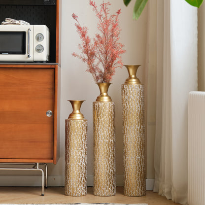 Metal decorative vases High distress metal center vases with growing vine patterns, set of 3 vases for home decoration 34 ", 29 ", 25 "H, gold image 11