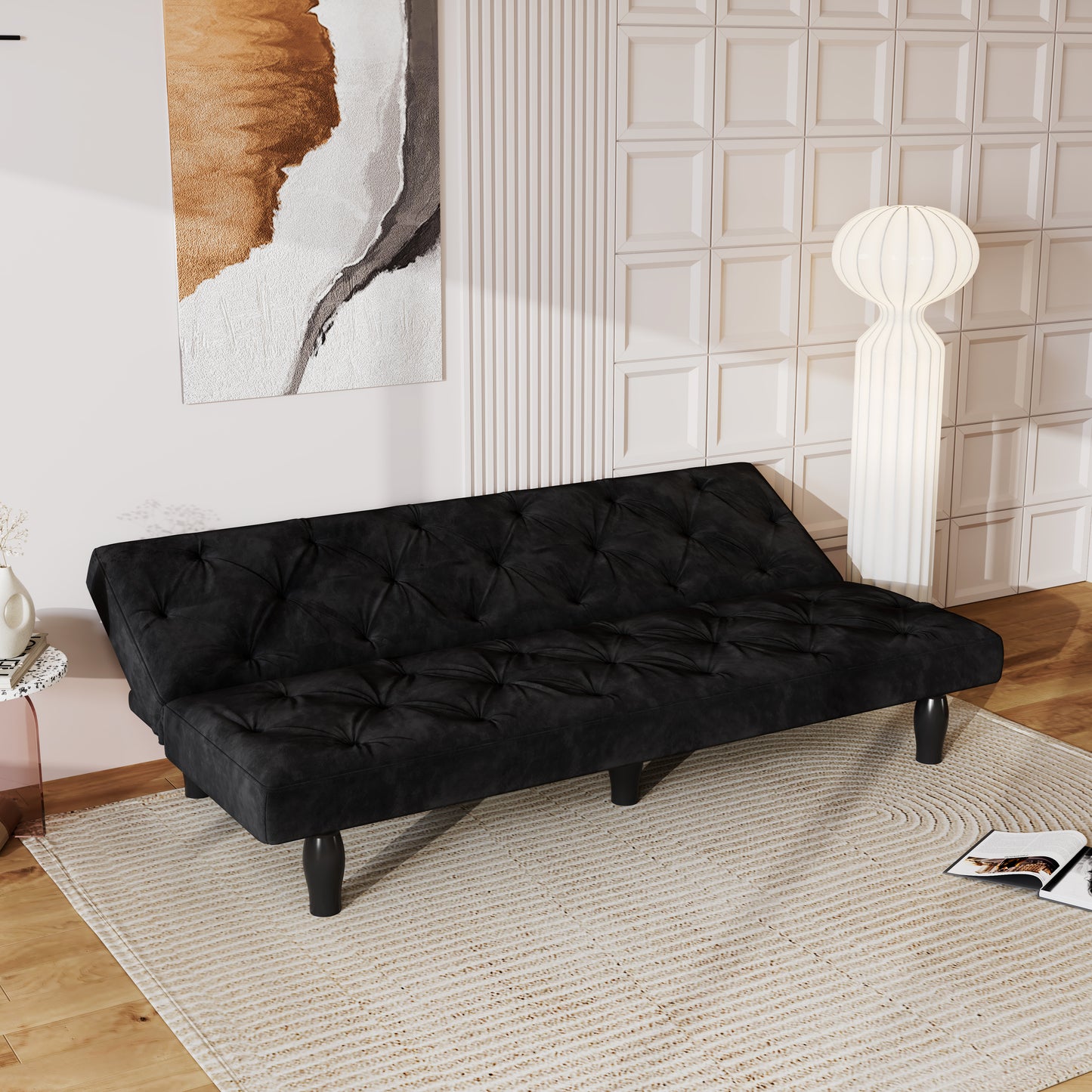 Sofa-to-Bed Evolution: 66" Black Velvet Sofa Bed Transforms Seamlessly, Ideal for Family Living Rooms, Apartments, and Bedrooms image 8