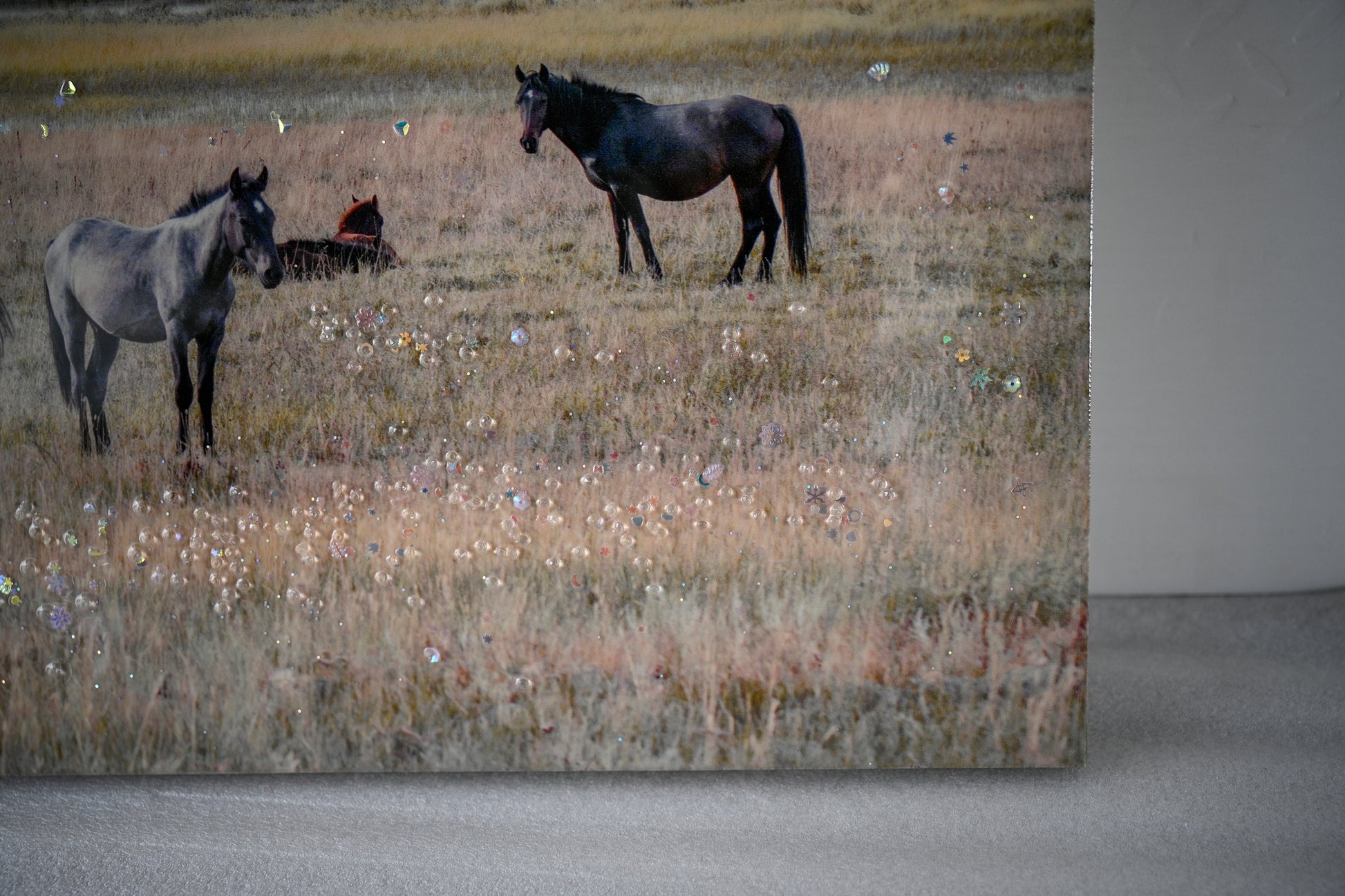 Horse framed wall art decor country western farmhouse wood painting wild horses grassland 36x24 inch image 4