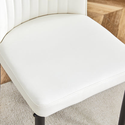 Modern Dining Chairs Set of 6, White PU Leather Upholstered Chairs with High Back and Chrome Metal Legs, Contemporary Kitchen Chairs for Dining Room or Breakfast Area White,set of 6) image 3