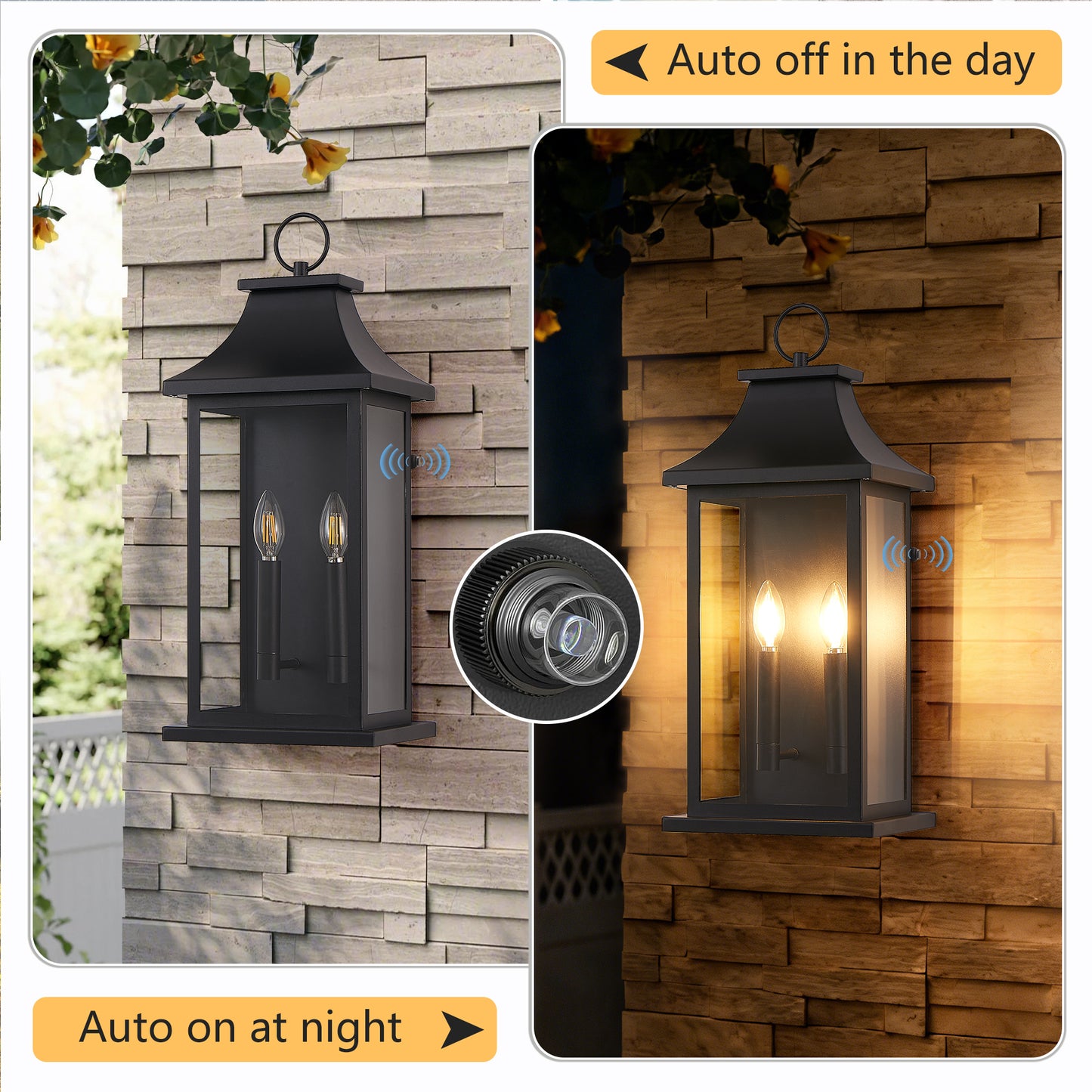 2-Pack Dusk to Dawn Outdoor Wall Lantern 2-Light, 22.2" Large Outside Wall Sconce, Modern Black Wall Light Fixture with Glass, Waterproof Exterior Lamp for House, Porch, Garage image 6