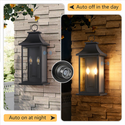 2-Pack Dusk to Dawn Outdoor Wall Lantern 2-Light, 22.2" Large Outside Wall Sconce, Modern Black Wall Light Fixture with Glass, Waterproof Exterior Lamp for House, Porch, Garage image 6