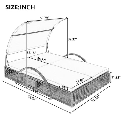 U_STYLE Outdoor Steel Frame Sun Lounger with Adjustable Backrest,Patio Double Sunbed with Hidden Side Table and Arched Armrests,Suitable for Patio Pool Deck,Garden,Backyard image 10
