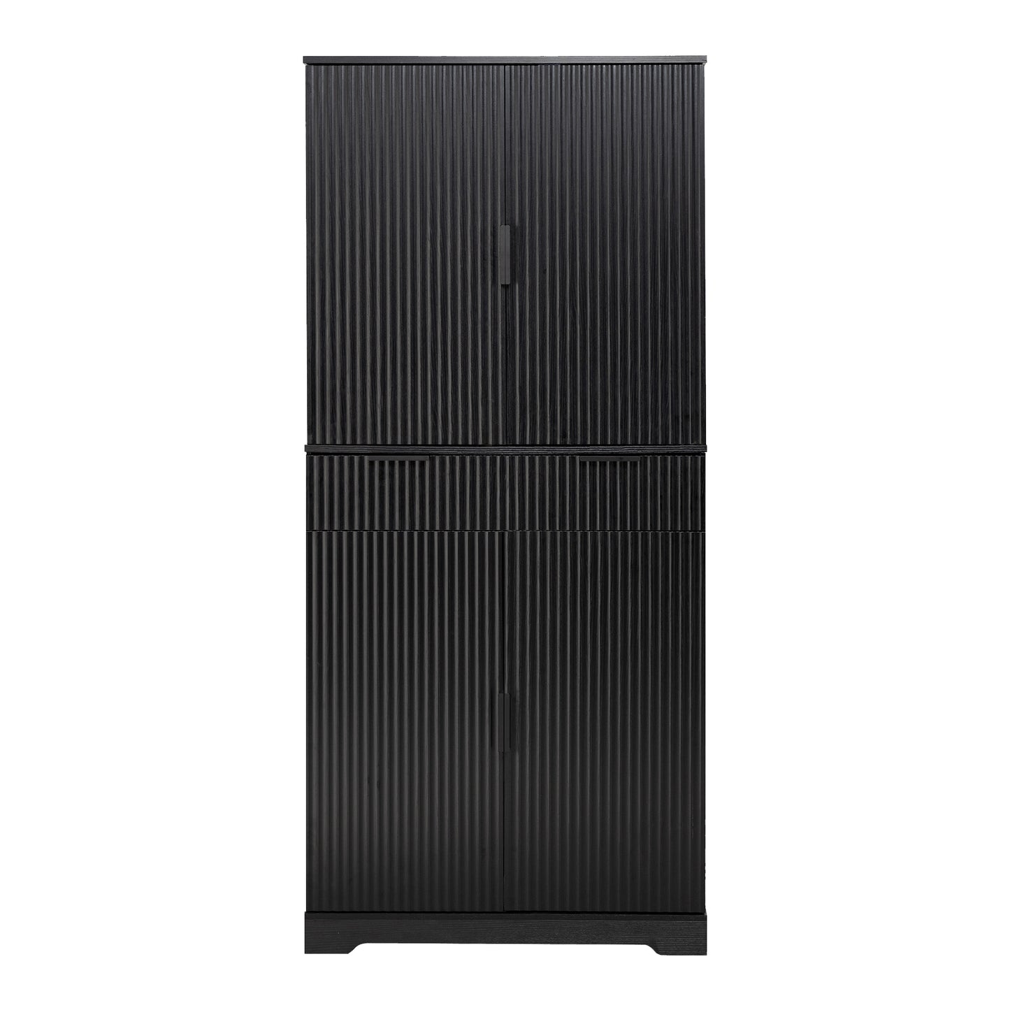 72" Fluted Kitchen Pantry Cabinet with 3 Keyboard Drawers & 6 Door Shelves Adjustable, Freestanding Cupboard Storage Cabinet for for Bathroom Dining Room, Office, Entryway, Black image 9