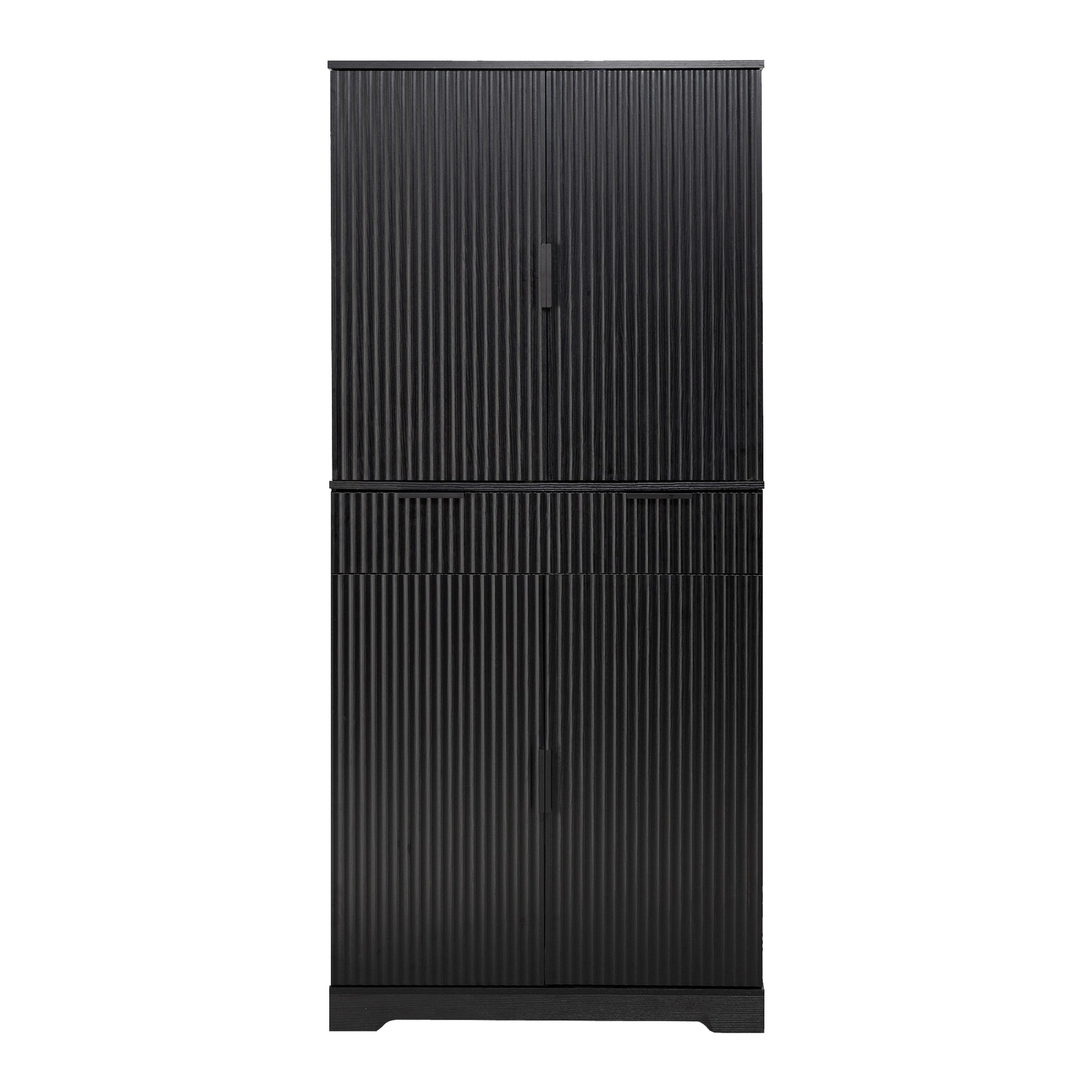 72" Fluted Kitchen Pantry Cabinet with 3 Keyboard Drawers & 6 Door Shelves Adjustable, Freestanding Cupboard Storage Cabinet for for Bathroom Dining Room, Office, Entryway, Black image 9