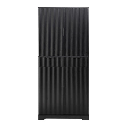 72" Fluted Kitchen Pantry Cabinet with 3 Keyboard Drawers & 6 Door Shelves Adjustable, Freestanding Cupboard Storage Cabinet for for Bathroom Dining Room, Office, Entryway, Black image 9