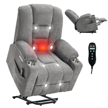 Power Lift Recliner Chair with Massage and Heat for Elderly, Overstuffed Wide Recliners, Heavy Duty Motion Mechanism with USB and Type C Ports, 2 Steel Cup Holders, Light Grey image 11